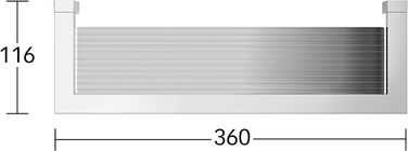 Металева душова полиця Keuco глянцева хромована та срібляста алюмінію, ракель з магнітного скла, 6x36x11,6 см, настінна в душі, видання 90 квадратних