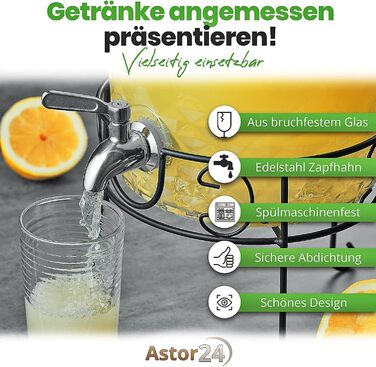 Скляний диспенсер для напоїв з краном 8 л astor24