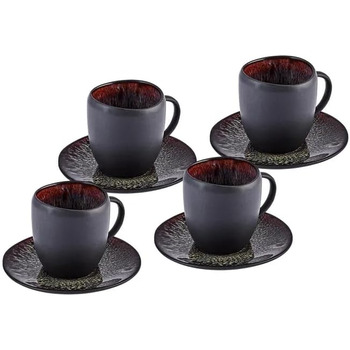 Набор из 8 предметов Galactic Reactive Glaze Espresso Турецкая кофейная чашка для 4 персон, 100 мл, белый Multi - Уникальность ручной работы на вашем столе (черный)
