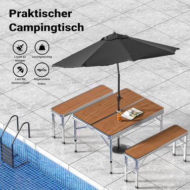 Раскладной кемпинговый стол с 2 лавками 90x66x70 см Wiltec