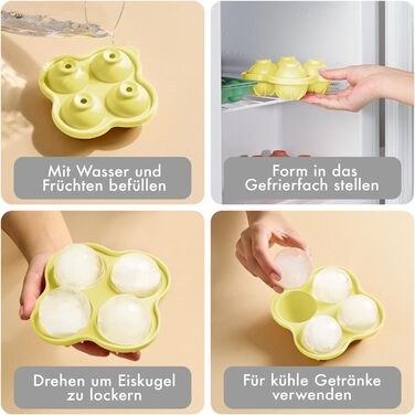 Силіконові формочки для льоду Blumtal, набір з 3 шт. - форма для льоду на 24 кубики з кришкою - силіконова форма для льоду без бісфенолу А - форма для льоду, безпечна для харчових продуктів - сіро-блакитна великі кубики (сірий жовтий, сфера XXL)