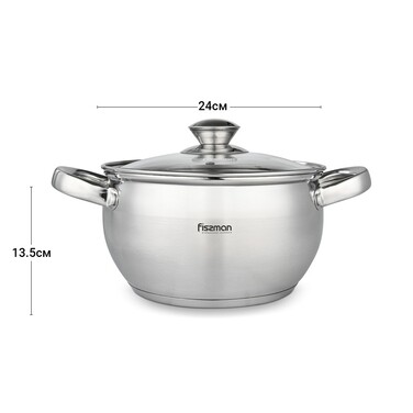 Кастрюля Fissman PRIME 24x13,5 см/6,1л со стеклянной крышкой (5514)