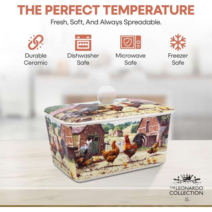 Маслянка з кришкою, китайська кераміка, з гарними акварельними мотивами, розроблена галереєю Дженніфер Роуз для Busy Bee (Півень і Курка)