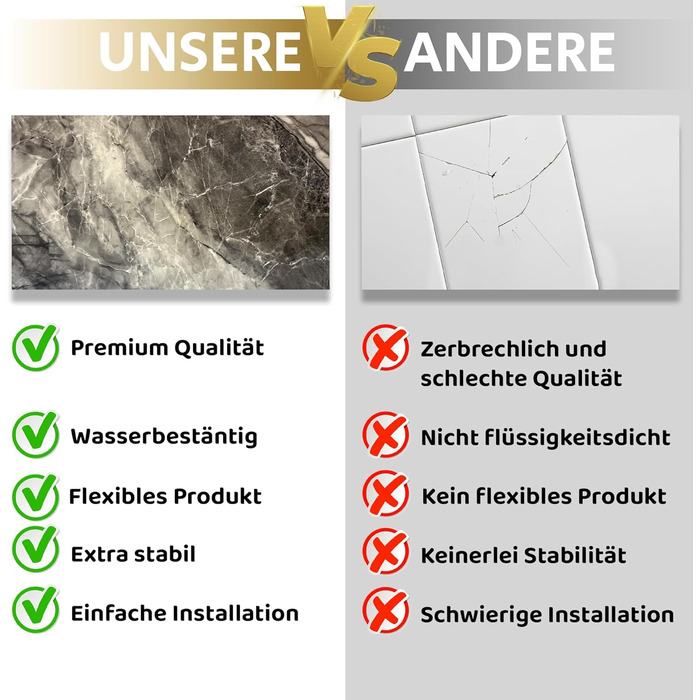 Стінові панелі AS Country Stone під мармур 60x120 см ПВХ-облицювання стіни з пластикових панелей для кухні, ванної кімнати тощо Панель кухонного фартуха (4 шт., Shadow)