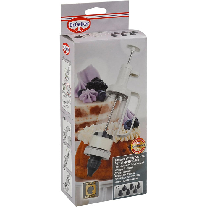 Одноручний шприц для декорування з 6 насадками, білий Dr. Oetker
