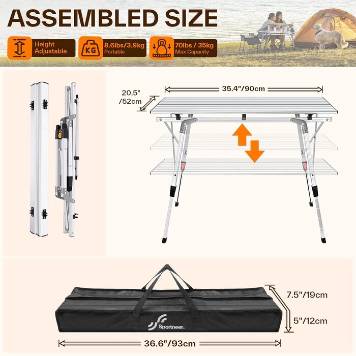 Складной стол для кемпинга и пикников серебряный Sportneer