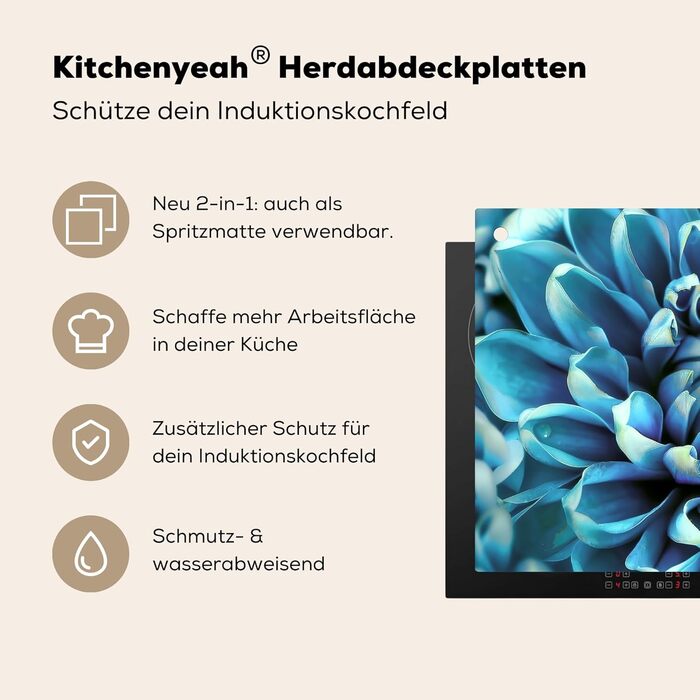 Фартух для плити, кухонний фартух, вініл, 78x52 см, декор для кухні, облицювання стіни, кришка для плити - сіро-чорний (синій - жоржина, 52,7Д x 81,6Ш см)