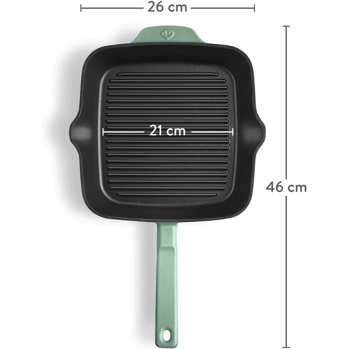 Чавунна м'ята, Ø24 см - Емальована - Чавунна сковорода - Підходить для всіх типів плит, включаючи індукційну (сковорода-гриль, 1-а м'ята)