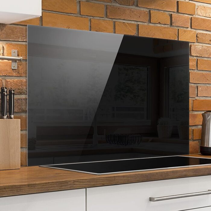 Задня панель для кухні, скляна, темно-чорна, 59 см x 120 см, для кухні та ванної кімнати, безпечне скло (40 см x 60 см)