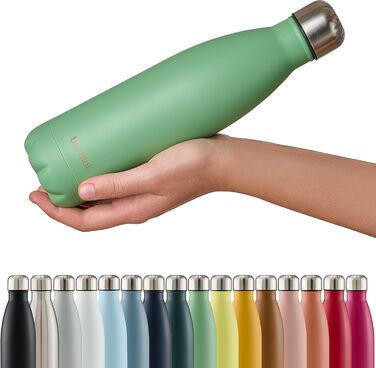Пляшка для води Blumtal з нержавіючої сталі - Герметична ізольована пляшка - Пляшка для води без бісфенолу А для гарячих та холодних напоїв - Двостінна ізольована пляшка - Ізоляційна пляшка, стійка до іржі, дерево/срібло (08 - Літній зелений - Зелений, 10