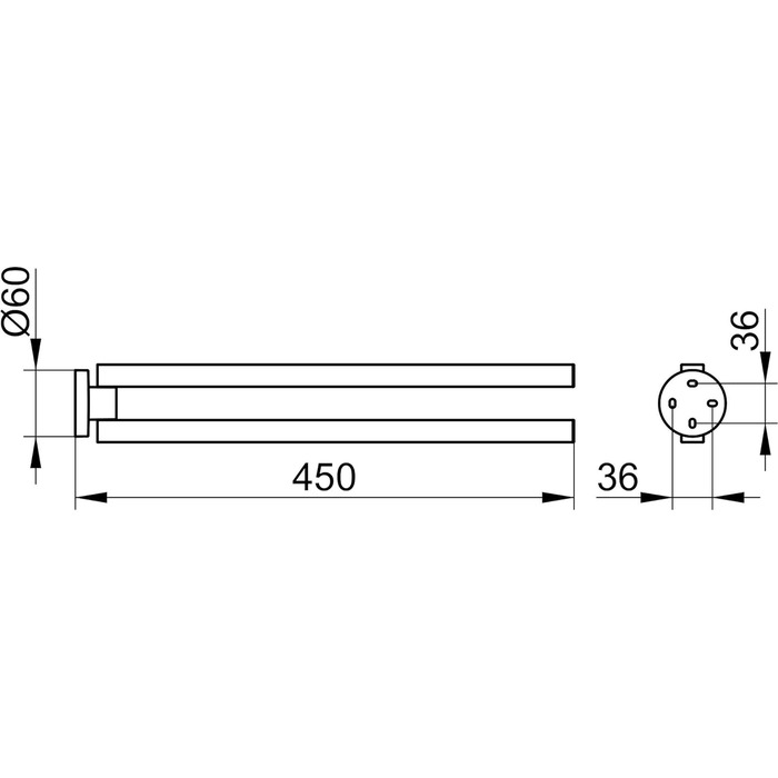 Полотенцесушитель из металла, глянцевый хромированный, двустворчатый, поворотный, глубиной 45 см, для ванной комнаты и гостевого туалета, настенный, Edition 90