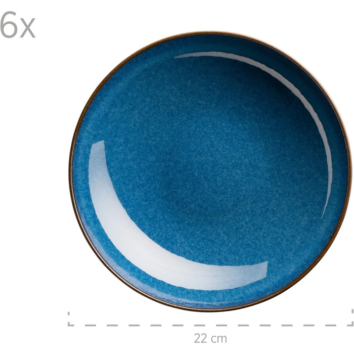 Набор тарелок Ossia на 6 персон в средиземноморском винтажном стиле, современный столовый сервиз из 12 предметов с суповыми тарелками и обеденными тарелками, королевский синий, керамогранит, 931946 Series