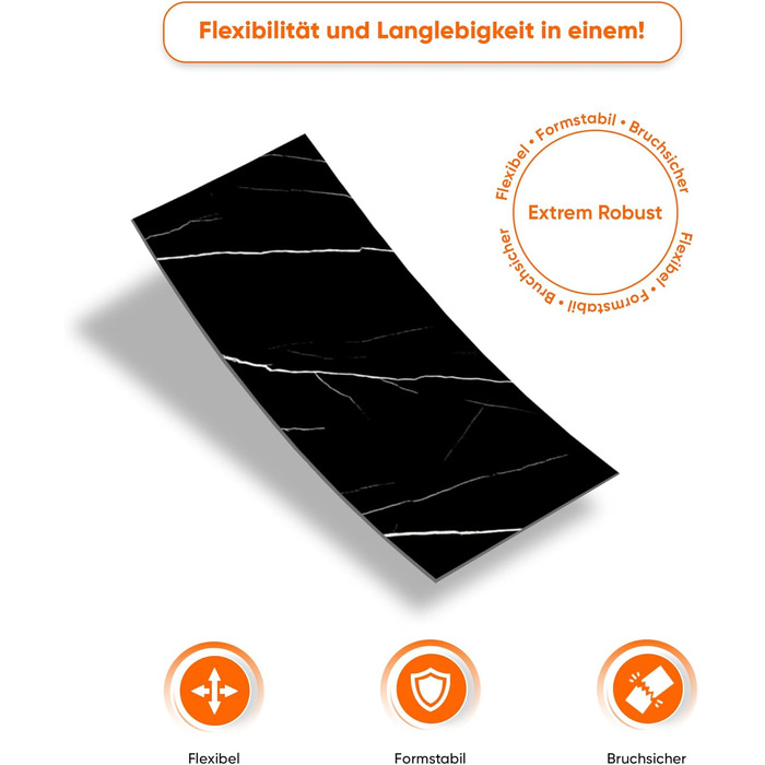 Стінові панелі IZODEKOR під мармур 60x120 см Панель для кухонного фартуха ПВХ-облицювання стін для кухні, ванної кімнати Бризкозахисний екран для кухні Водонепроникний та термостійкий ( панель, чорна блискавка)