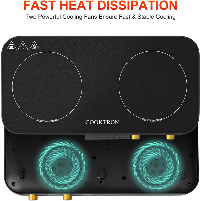 Портативна індукційна варильна поверхня на 2 конфорки 1800 Вт COOKTRON