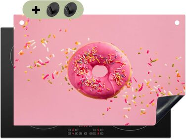 Фартух для плити, кухонний фартух, вініл, 78x52 см, декор для кухні, облицювання стіни, кришка для плити - сіро-чорна (пончик - рожева, 52Д x 81,2Ш см)