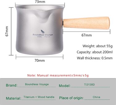 Безмежна подорож 200 мл Титанова чашка з дерев'яною ручкою Фільтр Глечик для спінювання молока Чашка для кави Кемпінг Подорожі Офісний чайний сервіз (Ti3139D-кухольфільтркришка) (Ti3138D-чашка)