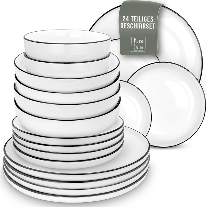 Набір посуду на 6 персон у скандинавському стилі, 24 білих предметів PURE LIVING INTERIOR DESIGN