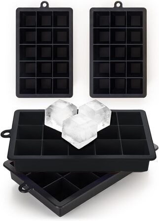 Силиконовые формочки для 15 кубиков льда 3,3 см, набор 2 предмета, черно-синий Blumtal