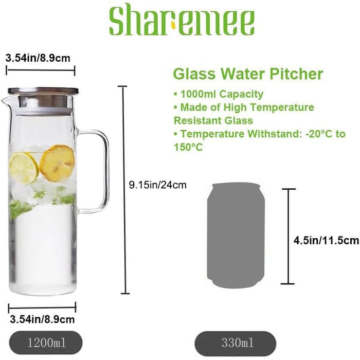 Стеклянный кувшин с крышкой для напитков 1,2 л Sharemee