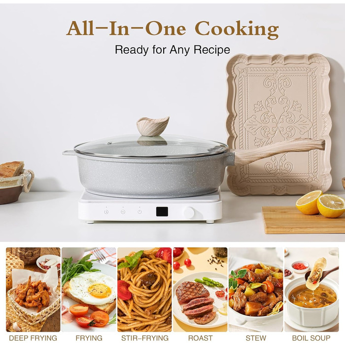 Сковорода с антипригарным покрытием и крышкой 28 см белая Kordisen