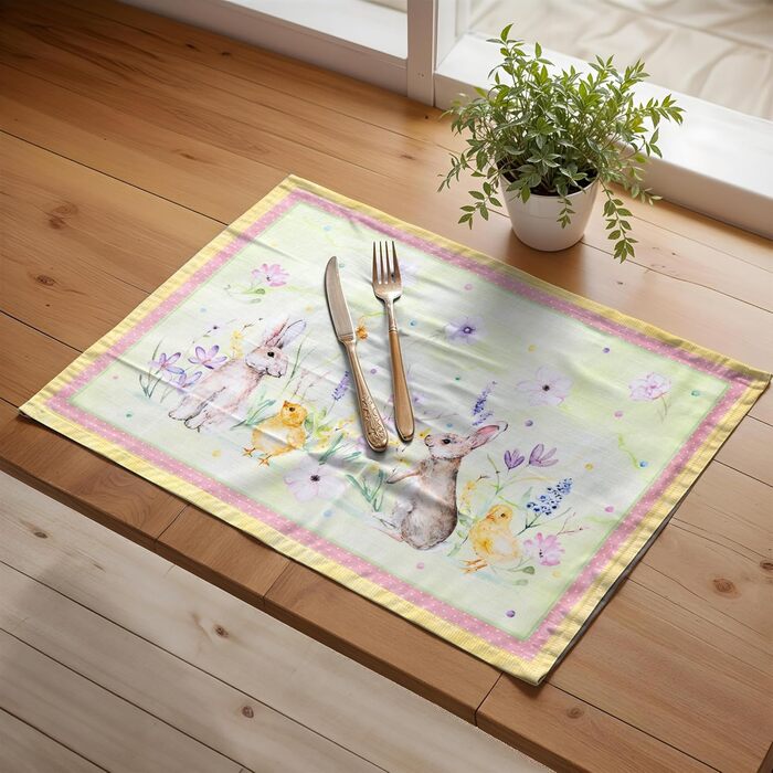 Бавовняні килимки для серветок, набір з 4 шт. , декоративні килимки для серветок, пасхальні килимки, що миються, для свят, вечерь, весни, літа (33 см x 48 см) (жовті), 39Hermine 100