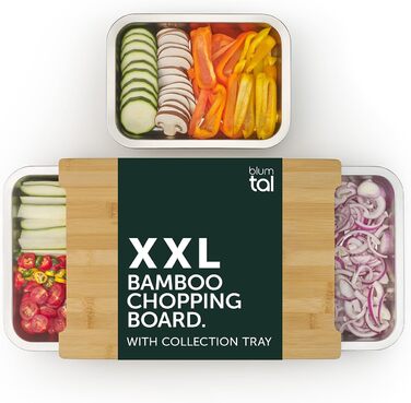 Бамбукова обробна дошка 40 x 28,5 см з 3 лотками для збору з нержавіючої сталі Blumtal
