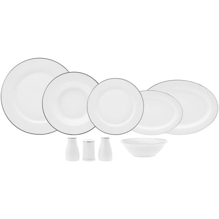Набір посуду Karaca Lexi з 56 предметів для 12 персон комбінованого сервізу, порцеляновий посуд, щоденний та спеціальний посуд, стіл для запрошень (платина)