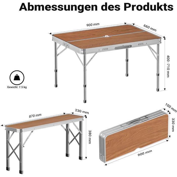 Раскладной кемпинговый стол с 2 лавками 90x66x70 см Wiltec