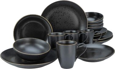 Набір посуду на 4 персони, 16 предметів, чорний Industrial Gold Black Creatable