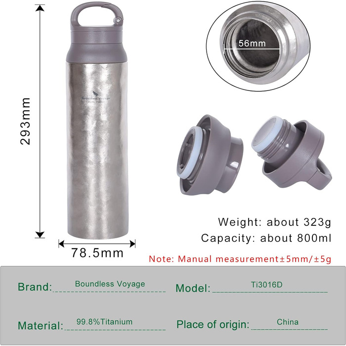 Титановая бутылка для воды 800 мл. iBasingo