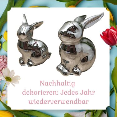 Набір декоративних елементів Heitmann керамічна пасхальна прикраса з порцеляновим ефектом, для встановлення, біла, приблизно 12,5 x 10,5 x 8 см (колір сріблястий кролик)