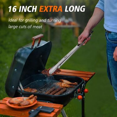 Щипці для гриля HOTEC з нержавіючої сталі з термостійкою силіконовою ручкою, металеві щипці, що замикаються, нековзне покриття, 23 см та 30,5 см (чорні) (чорні)