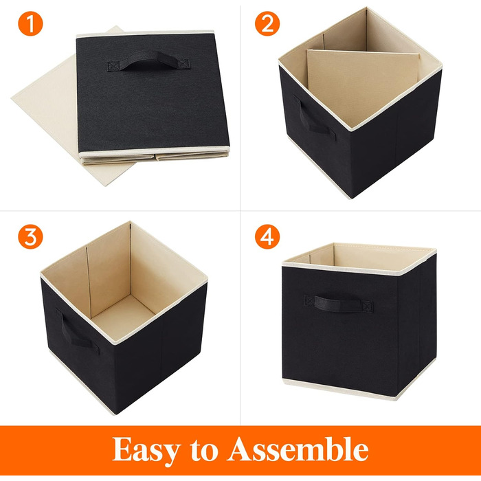 Складні кубики для зберігання Lifewit 6 шт. 18 л, середні декоративні тканинні ящики для зберігання з ручками для організації полиць шаф, 26,5 x 26,5 x 28 см, (чорний, 33x33x33 см)