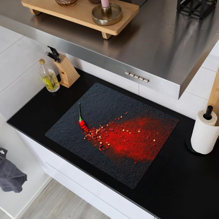 Фартух для плити, кухонний фартух, вініл, 78x52 см, декор для кухні, облицювання стіни, кришка для плити - сіро-чорний (перець-трави, 52Д x 65Ш см)