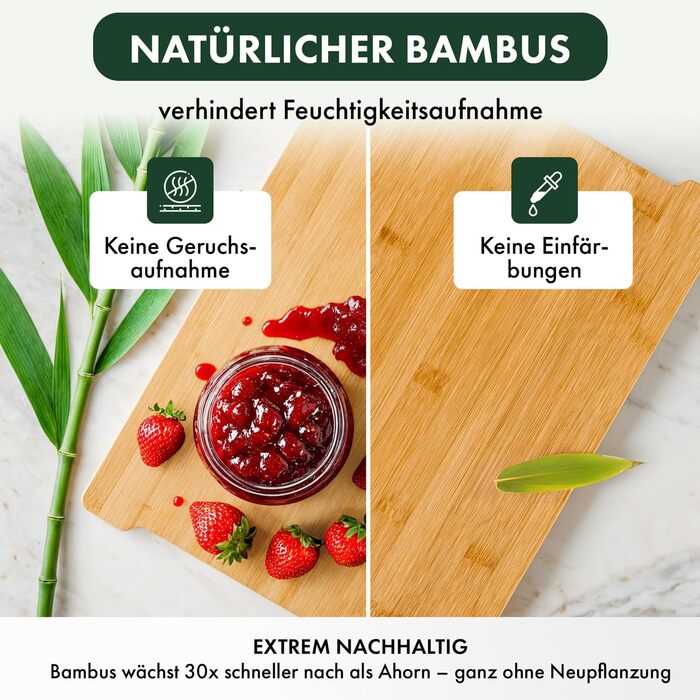 Бамбукова обробна дошка 40 x 28,5 см з 3 лотками для збору з нержавіючої сталі Blumtal