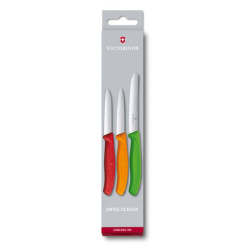Набір кухонний Victorinox SwissClassic Paring Set 3 ножа з черв/помар/зел. ручкою (8,8,11см) у подар.упак.