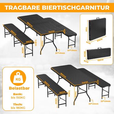 Складной набор для отдыха стол и 2 лавки Hebitod