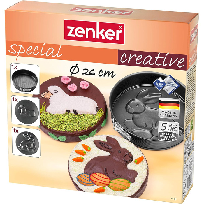 Роз'ємна форма Zenker Ø 26 см SPECIAL CREATIVE, форма для випічки з 2 мотивами, кругла форма для торта з антипригарним покриттям, креативна випічка (колір чорний), кількість