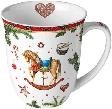 Чашка для кави, чашка для чаю, кухоль 0,4 л, чашка з тонкого кістяного фарфору, Різдвяний Різдвяний Різдвяний (коник-гойдалка 2)