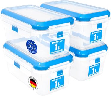 Набір контейнерів для зберігання продуктів ATHLON TOOLS, 4 шт., об&39ємом 3 л, якості для кейтерингу - 100 герметичні та герметичні від -40 до 100 градусів - для всіх продуктів - без BPA - Контейнери для зберігання в холодильнику (1 л Набір з 4 шт.)