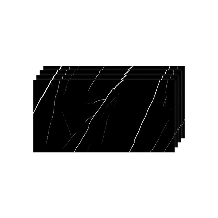 Стінові панелі IZODEKOR під мармур 60x120 см Панель для кухонного фартуха ПВХ-облицювання стін для кухні, ванної кімнати Бризкозахисний екран для кухні Водонепроникний та термостійкий (4 панелі, чорна блискавка)