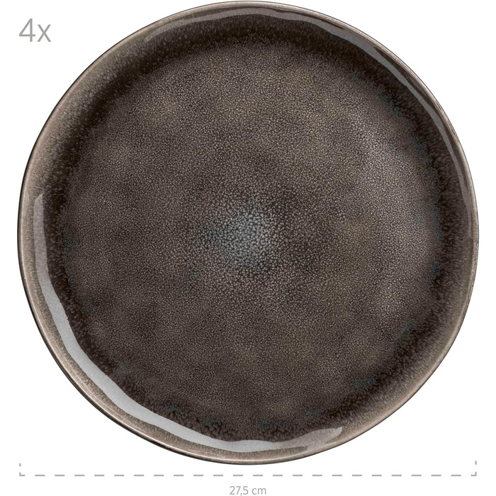 Серія Niara Organic, сучасний набір посуду для 4 осіб у захоплюючому вінтажному образі, комбінований сервіз із 16 предметів зі спеціальним поєднанням глазурі чорного та коричневого кольорів, керамограніт, 934073