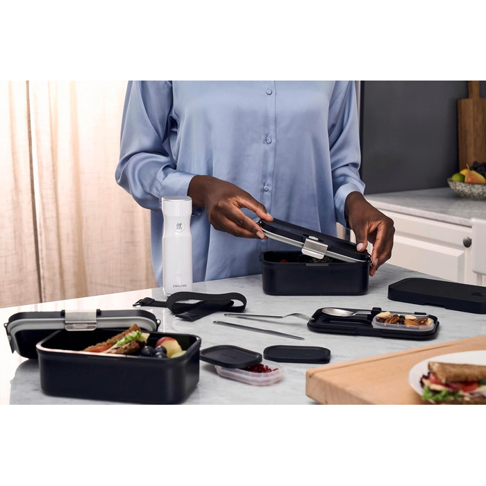Ланч-бокс ZWILLING FRESH & SAVE з собою, включаючи столові прибори з нержавіючої сталі, ударостійкий, з функцією вакуумування, чорний