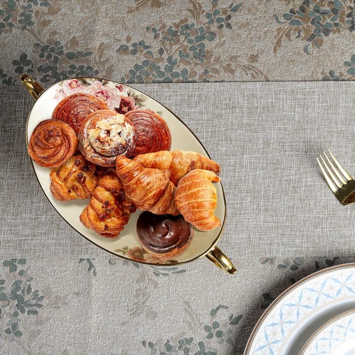 Порцелянова миска fanquare з хвилястими краями та квітковим принтом, вінтажна салатниця, керамічна фруктовниця на ніжці для вечірок (різнокольорова/фантазійна (кругле дно))