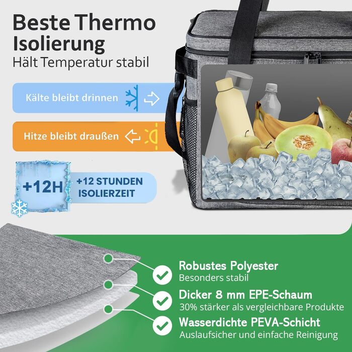 Велика складна термосумка 30 л сіра COTTARA