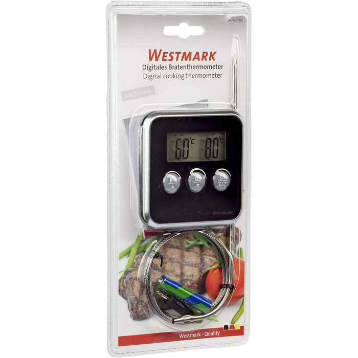 Цифровий термометр для м'яса Westmark, сигналізація, стояти або вішати, нержавіюча сталь/пластик, сріблястий/чорний, 12912280 стандарт