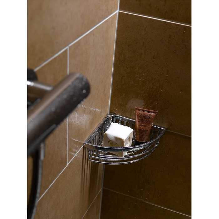 Кутовий душовий кошик Keuco з металевої глянцевої хромованої решітки, знімний, прихованого кріплення, 26x7,2x18см, настінний в душовій кабіні, душова полиця