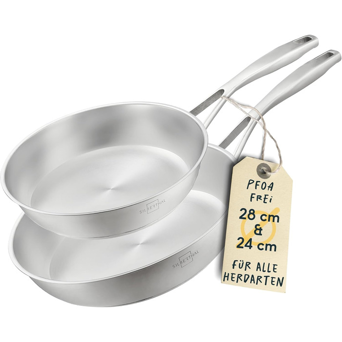 Набір з 2 сковорідок 24 та 28 см, нержавіюча сталь без покриття Silberthal