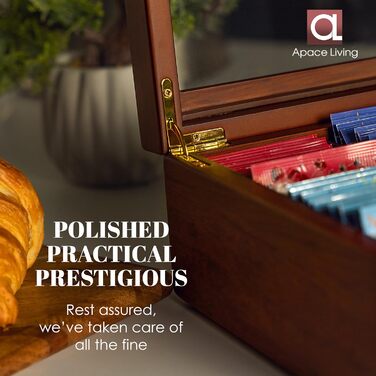 Чайна коробка від Apace Living - Розкішна дерев&39яна коробка для зберігання чаю - 8 відділень для чайних пакетиків - Чайна коробка ручної роботи з віконцем, стійким до подряпин - Елегантна коробка для зберігання чайних пакетиків з темного горіхового