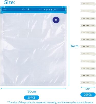 Вакуумные пакеты 20 пакетов и ручной насос, 30 x 34 см Taipintee